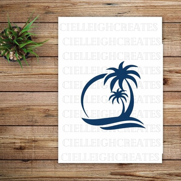 *2 for $20* Palm Tree Sun Ocean vinyl decal Handcrafted - Picture 1 of 5